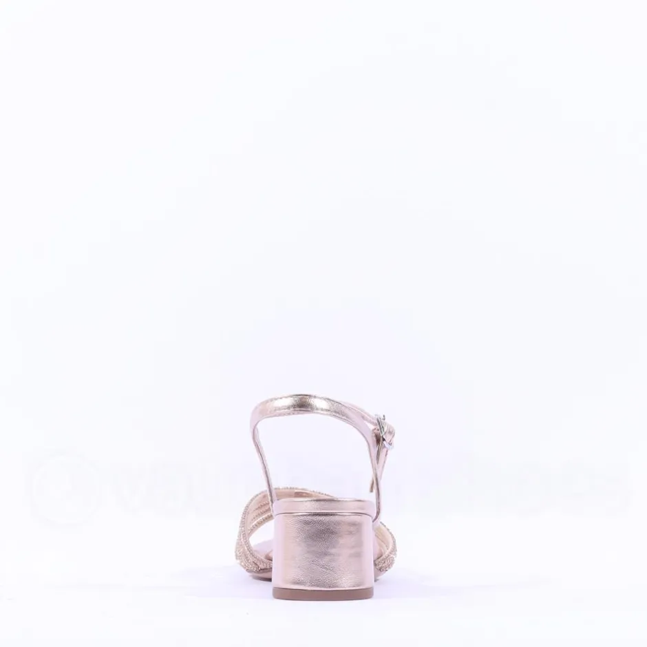 Women Tamaris Koli Strappy Low Block Heel Sand - Rose Gold