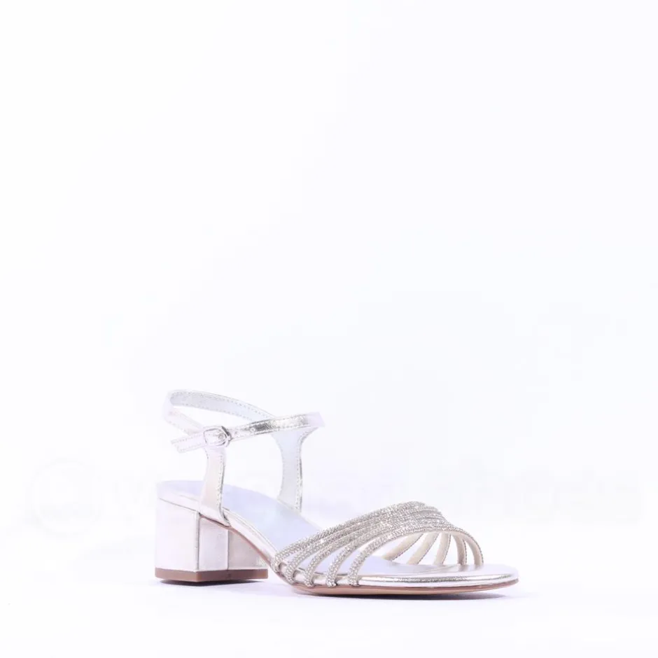 Women Tamaris Koli Strappy Low Block Heel Sand - Silver