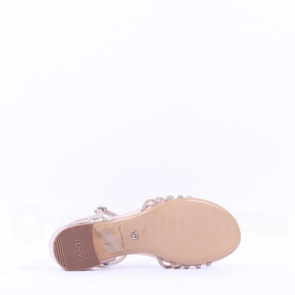Women Tamaris Koli Strappy Low Block Heel Sand - Rose Gold