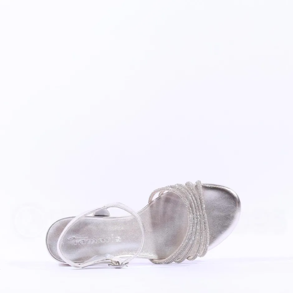 Women Tamaris Koli Strappy Low Block Heel Sand - Silver