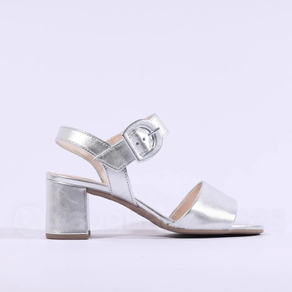 Women Gabor Kooky Block Heel Slingback Sandal - Silver Leather