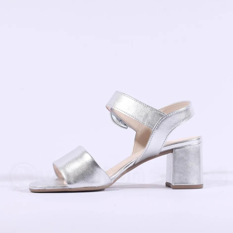 Women Gabor Kooky Block Heel Slingback Sandal - Silver Leather