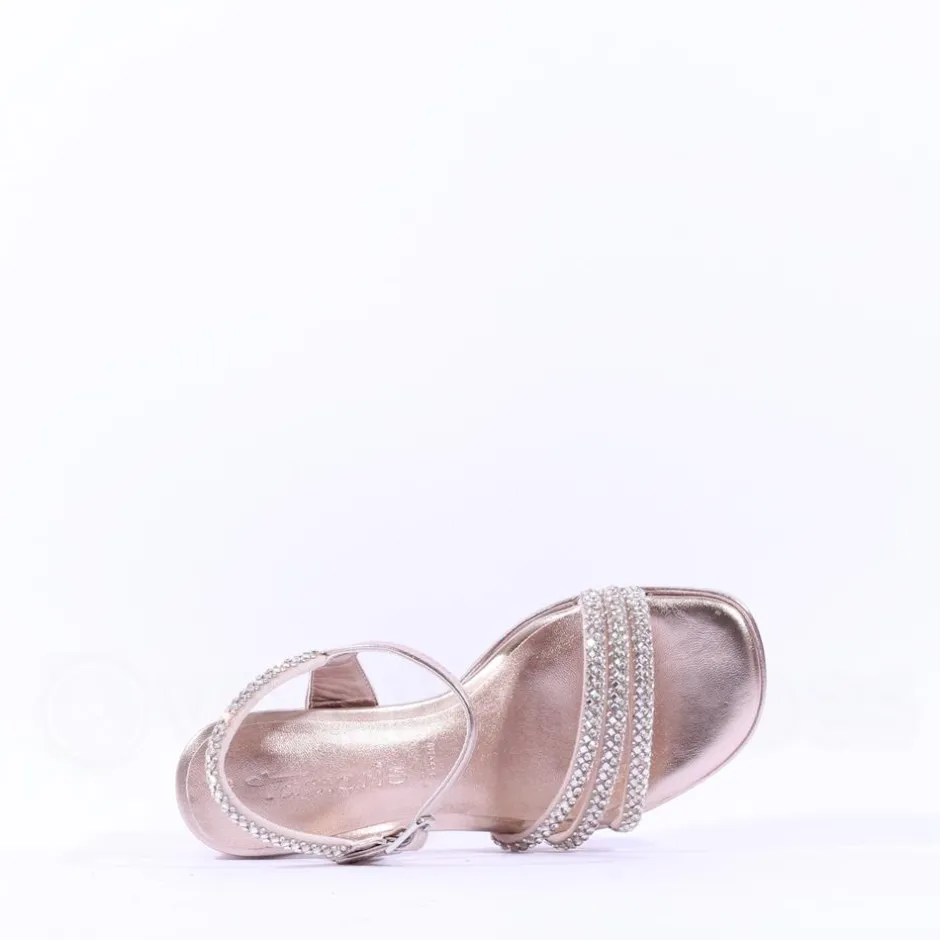 Women Tamaris Koreyoshi Platform Block Sandal - Rose Gold Sparkle