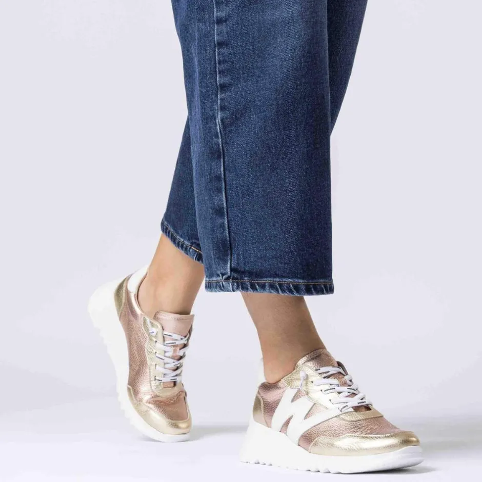 Women Wonders Kyoto Wedge Bungee Lace Trainer - Gold Combination