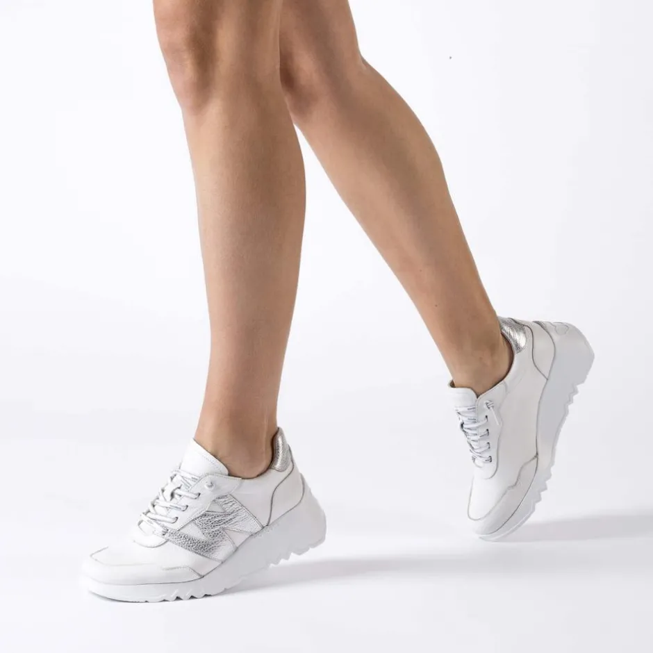 Women Wonders Kyoto Wedge Bungee Lace Trainer - White Silver