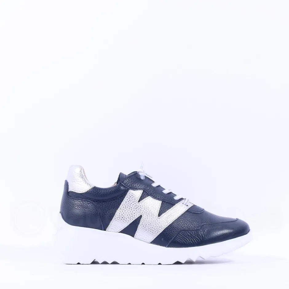 Women Wonders Kyoto Wedge Bungee Lace Trainer - Dark Navy Leather