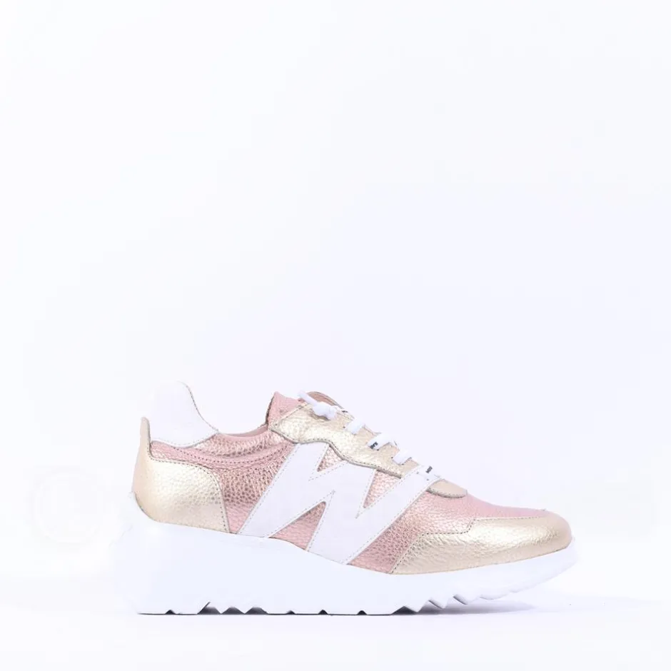 Women Wonders Kyoto Wedge Bungee Lace Trainer - Gold Combination