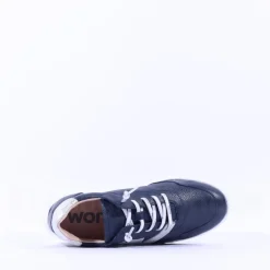 Women Wonders Kyoto Wedge Bungee Lace Trainer - Dark Navy Leather