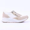 Women Remonte Lace Wedge Trainer With Side Zip - White Taupe