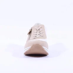 Women Remonte Lace Wedge Trainer With Side Zip - White Taupe