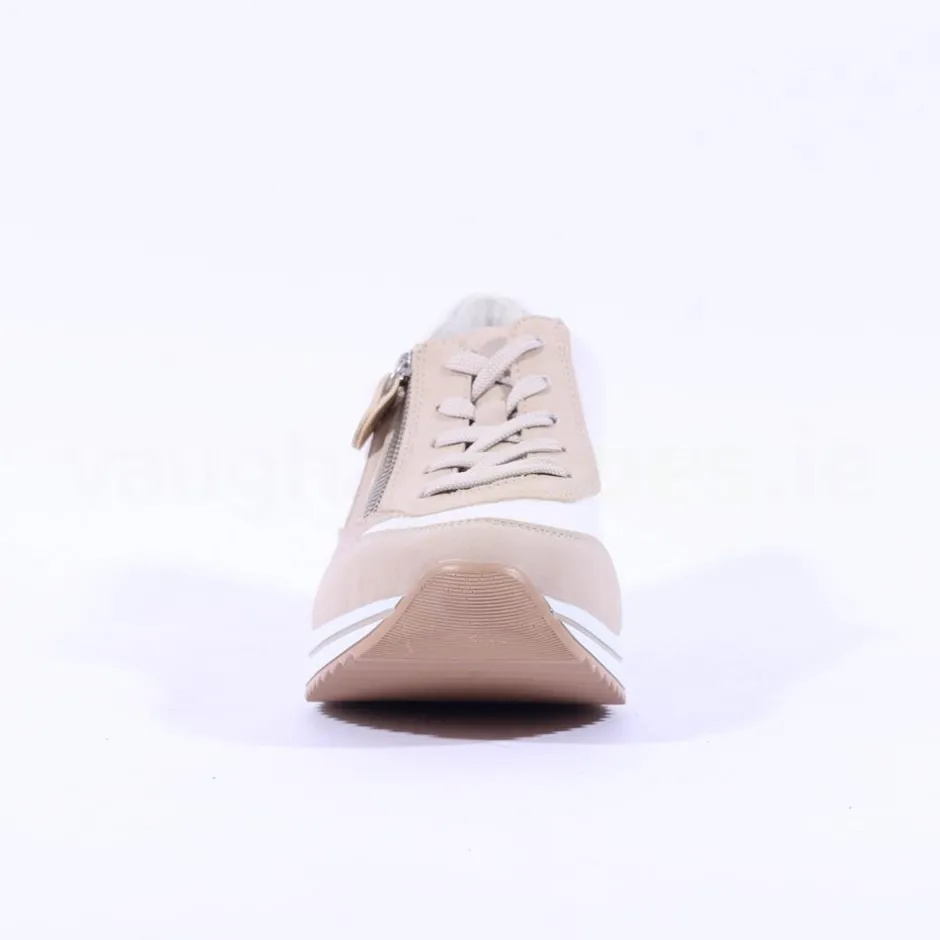 Women Remonte Lace Wedge Trainer With Side Zip - White Taupe