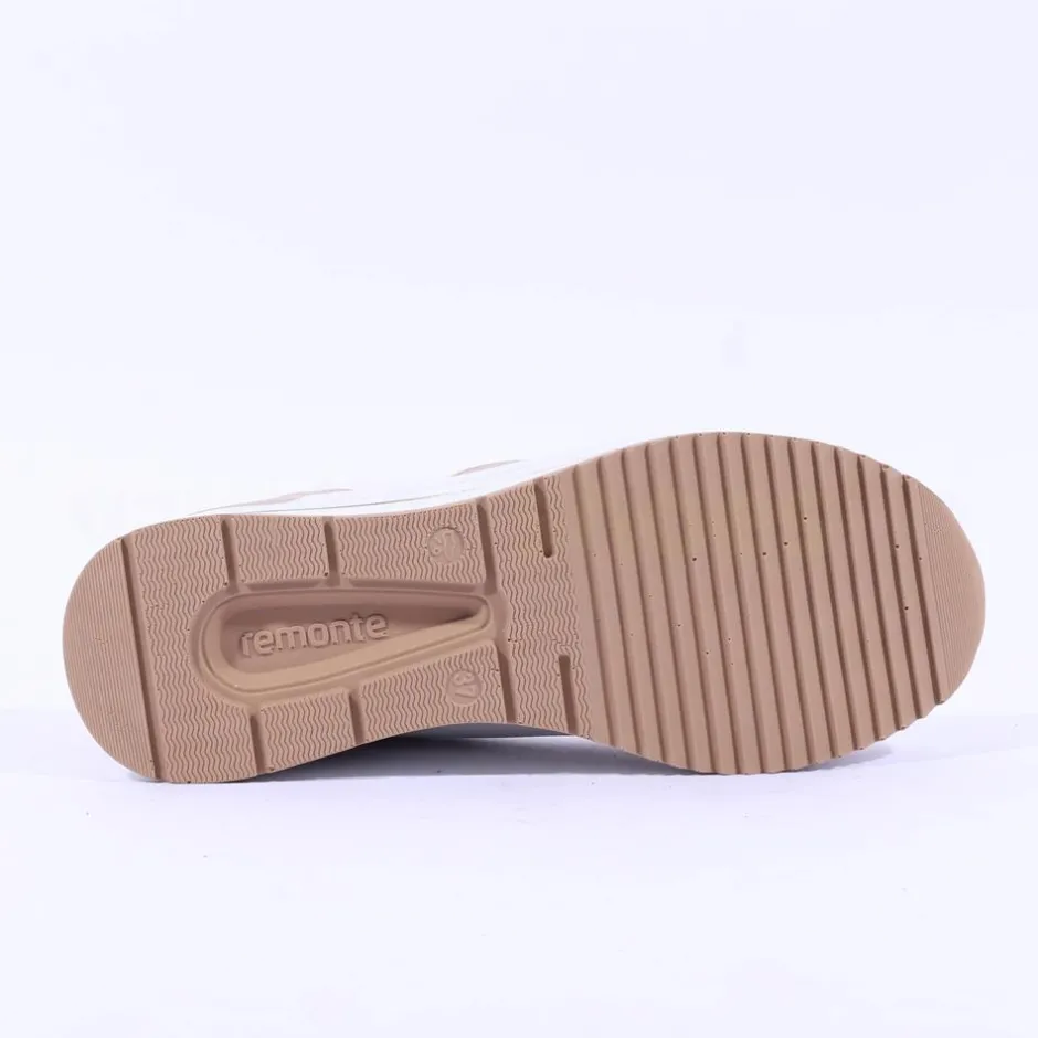 Women Remonte Lace Wedge Trainer With Side Zip - White Taupe