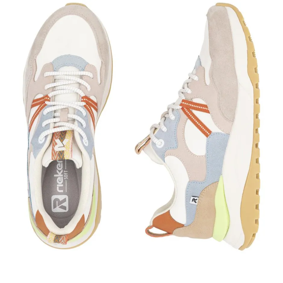 Women Rieker Laced Casual Fabric Trainer - Pastel Multi