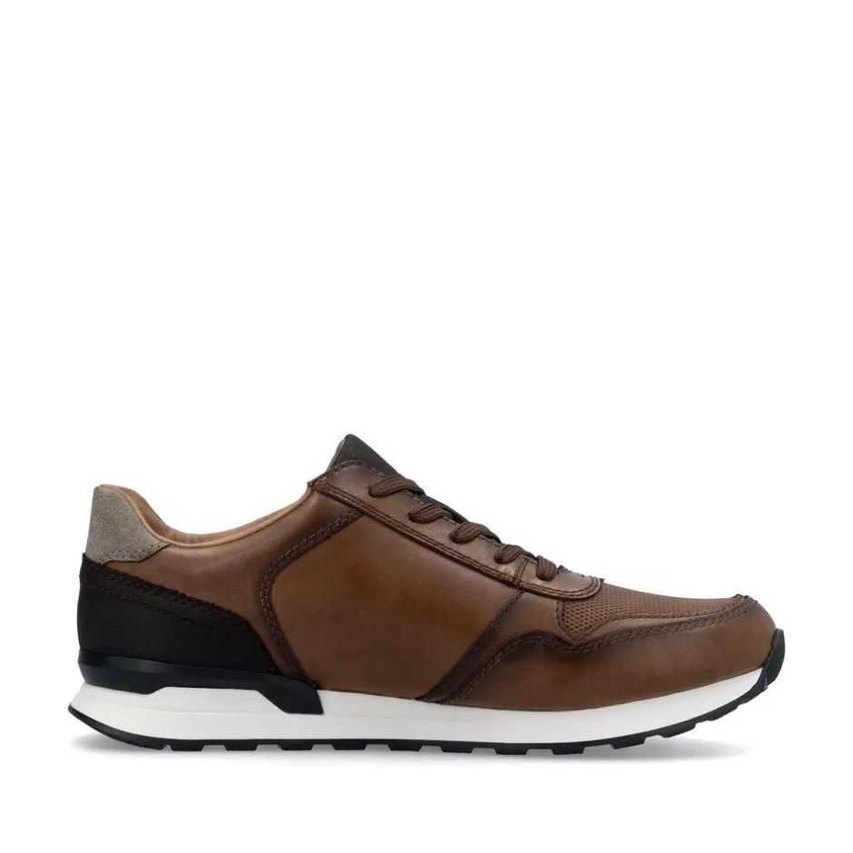 Rieker Men Laced Casual Trainer - Brown Leather