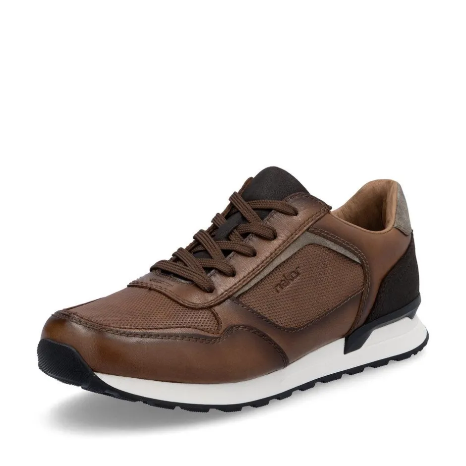 Rieker Men Laced Casual Trainer - Brown Leather