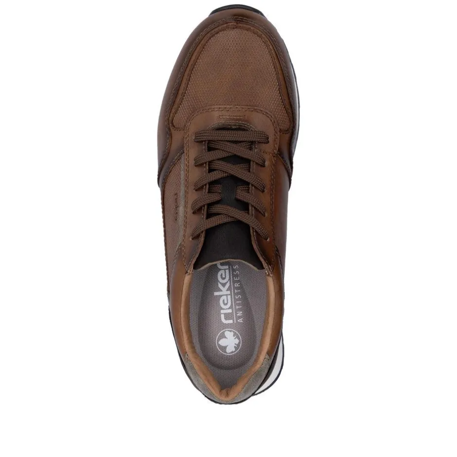 Rieker Men Laced Casual Trainer - Brown Leather