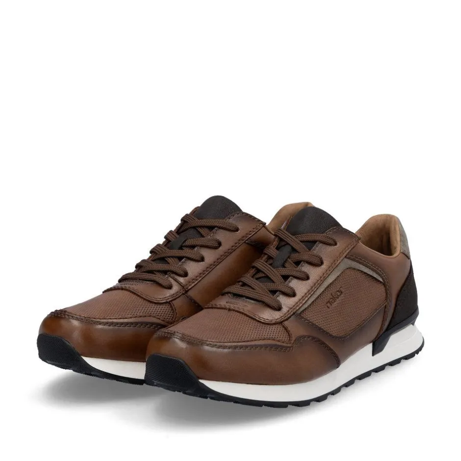 Rieker Men Laced Casual Trainer - Brown Leather