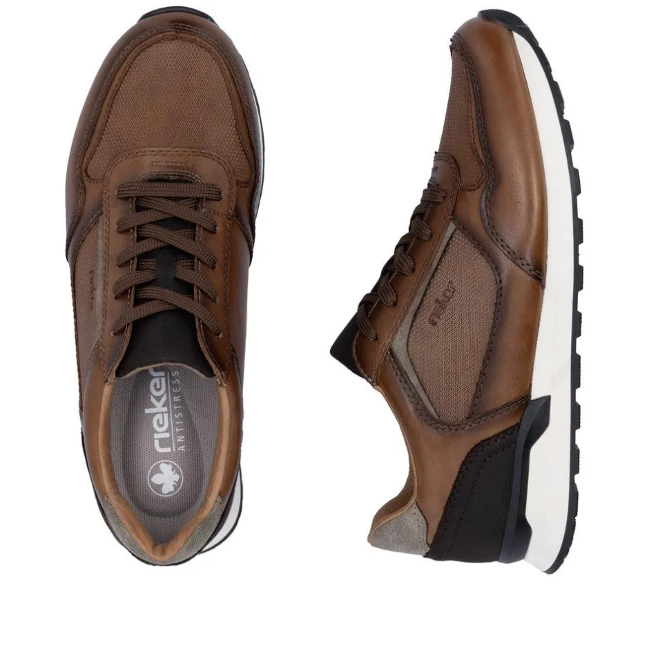 Rieker Men Laced Casual Trainer - Brown Leather