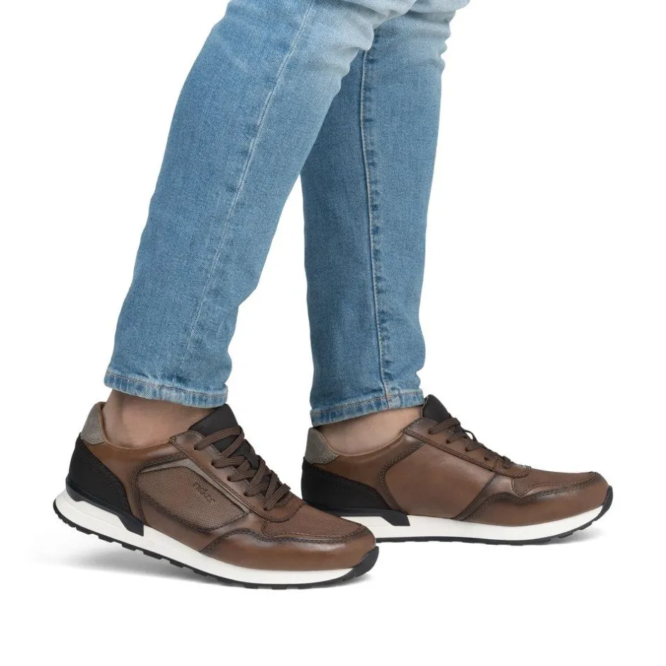 Rieker Men Laced Casual Trainer - Brown Leather