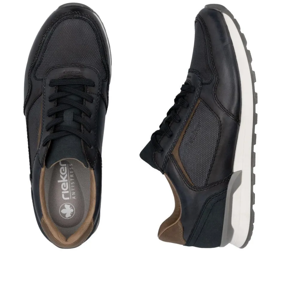 Rieker Men Laced Casual Trainer - Navy Leather
