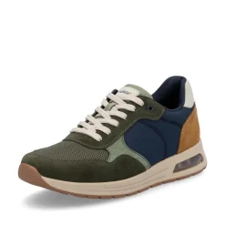 Rieker Men Laced Casual Trainer - Olive Combi