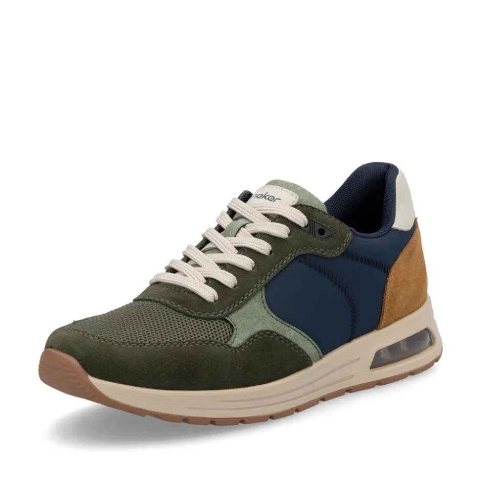 Rieker Men Laced Casual Trainer - Olive Combi