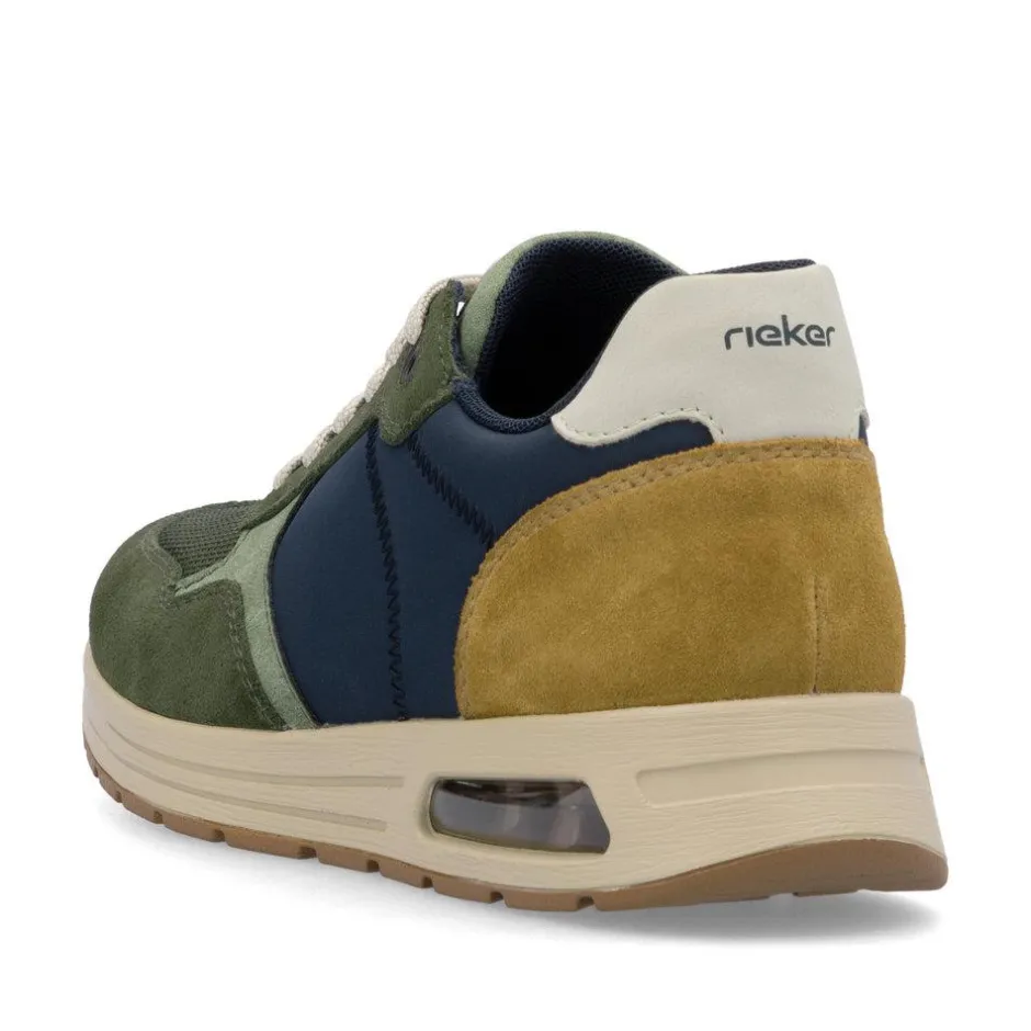 Rieker Men Laced Casual Trainer - Olive Combi