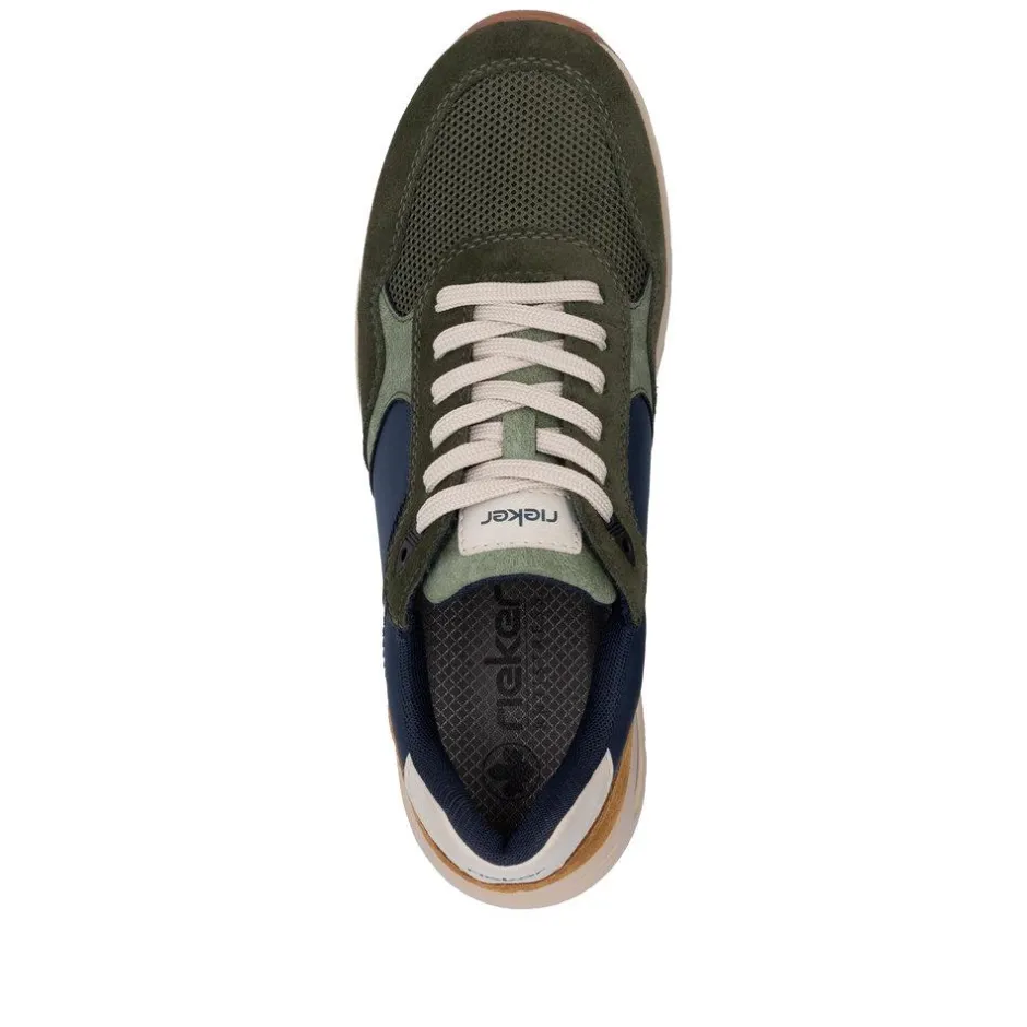 Rieker Men Laced Casual Trainer - Olive Combi