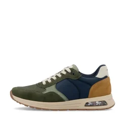 Rieker Men Laced Casual Trainer - Olive Combi