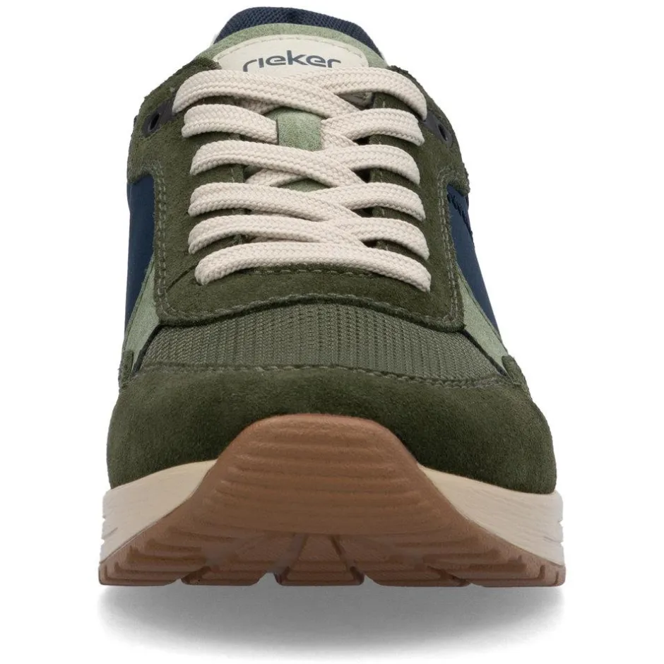 Rieker Men Laced Casual Trainer - Olive Combi