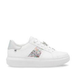Women Rieker Laced Platform May Trainer - White Silver