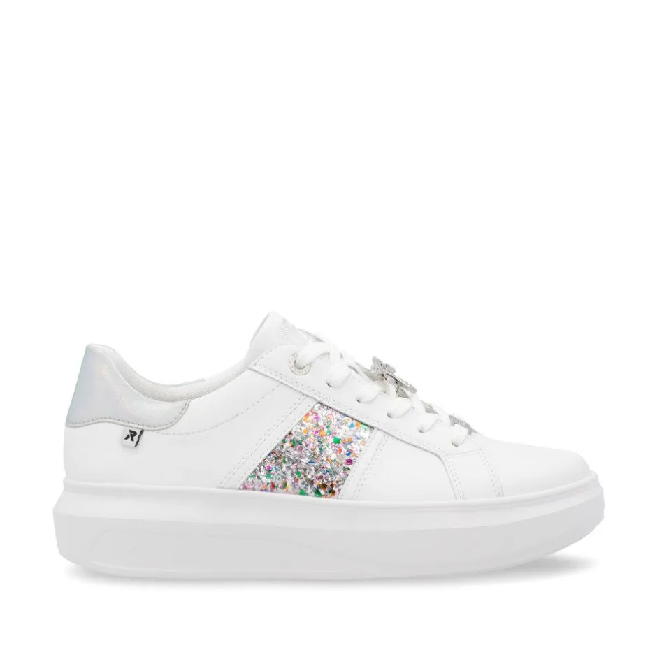 Women Rieker Laced Platform May Trainer - White Silver