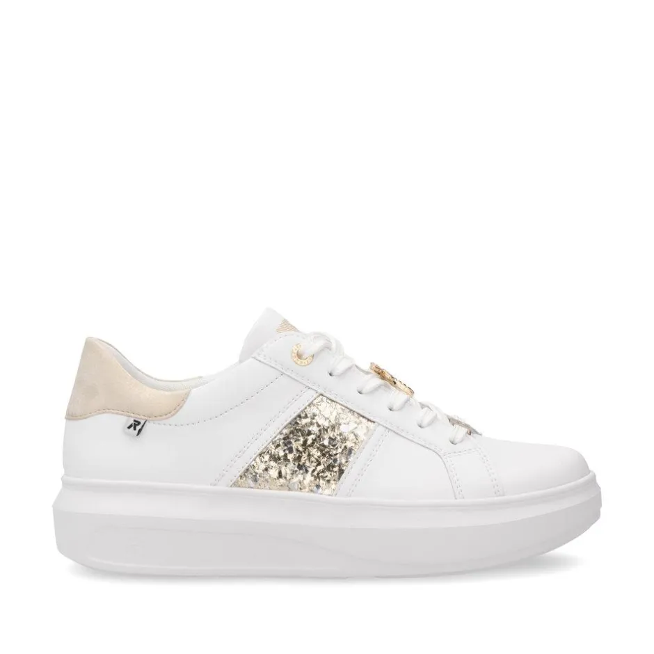 Women Rieker Laced Platform May Trainer - White Gold