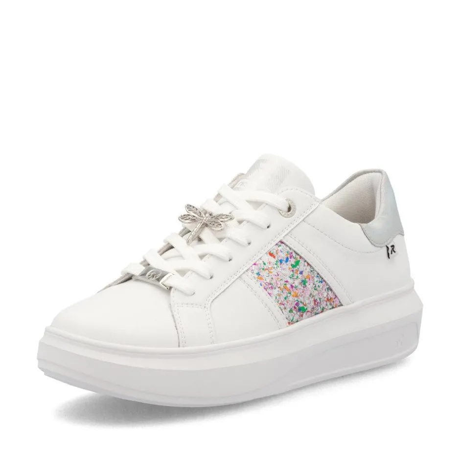 Women Rieker Laced Platform May Trainer - White Silver