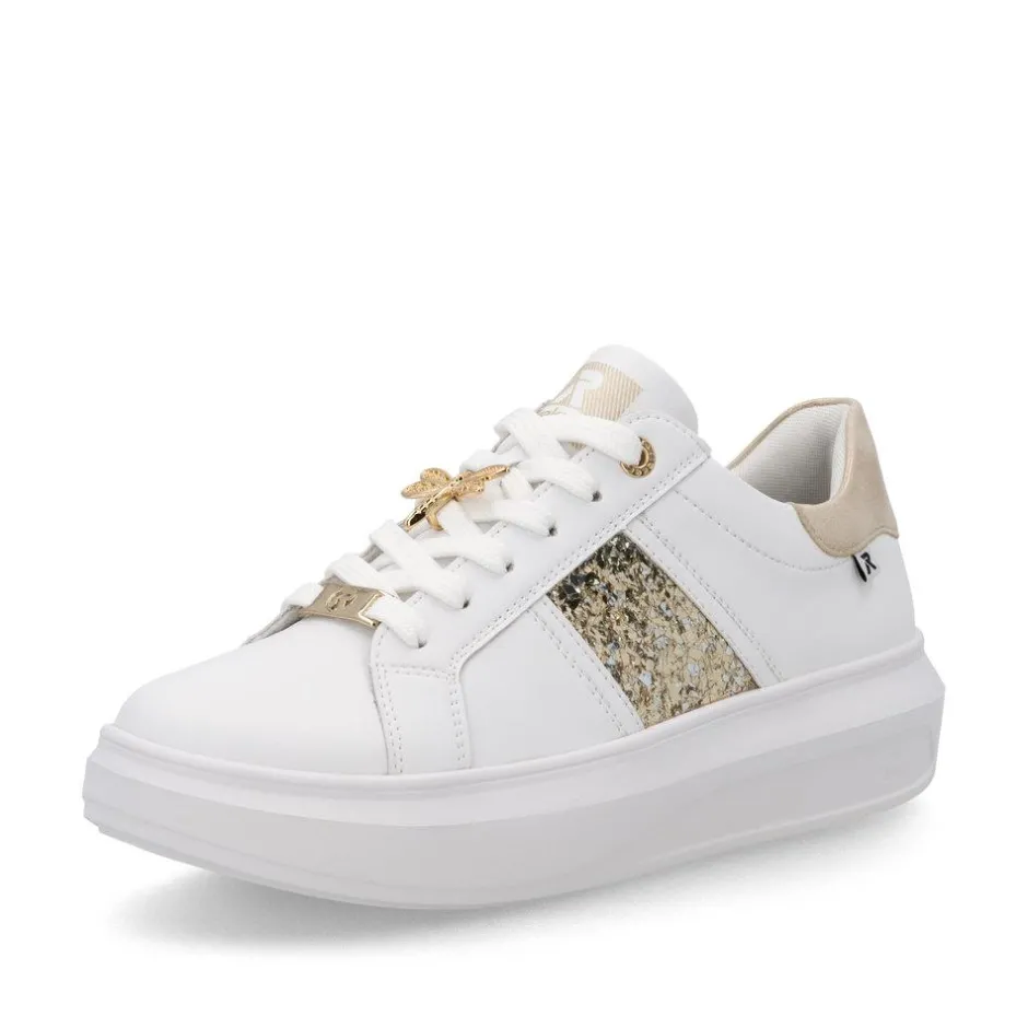 Women Rieker Laced Platform May Trainer - White Gold