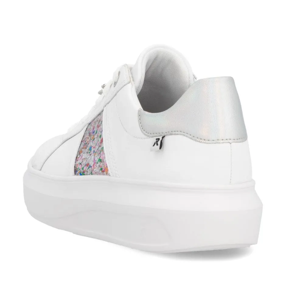 Women Rieker Laced Platform May Trainer - White Silver