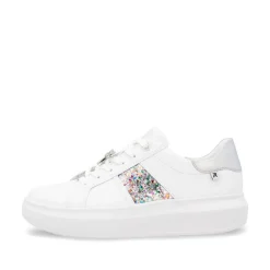 Women Rieker Laced Platform May Trainer - White Silver