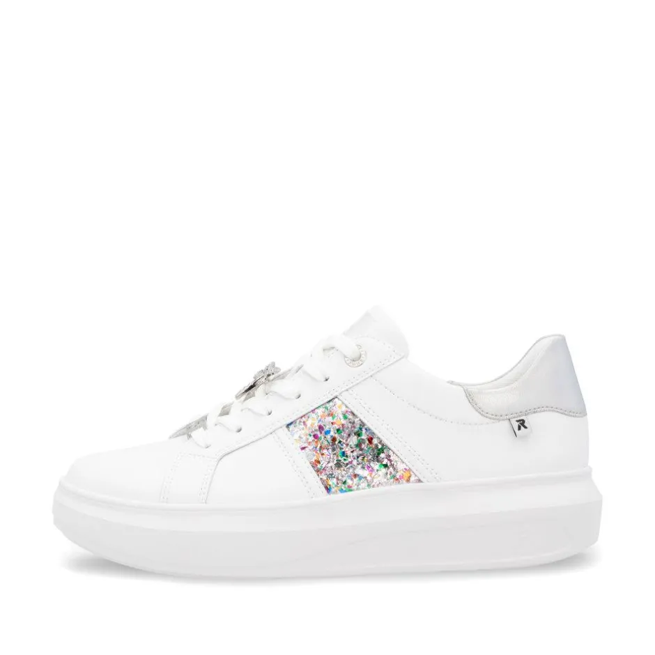 Women Rieker Laced Platform May Trainer - White Silver