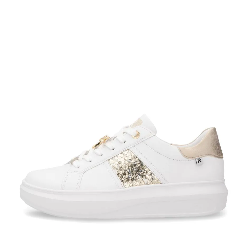 Women Rieker Laced Platform May Trainer - White Gold