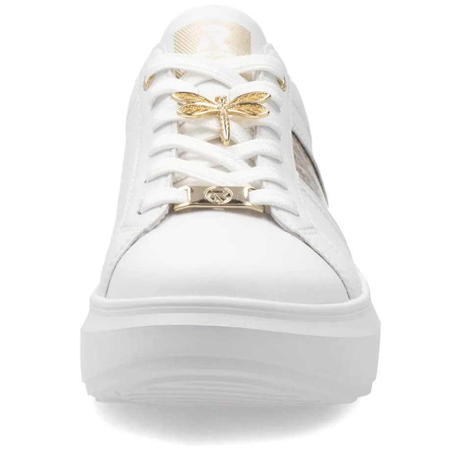 Women Rieker Laced Platform May Trainer - White Gold