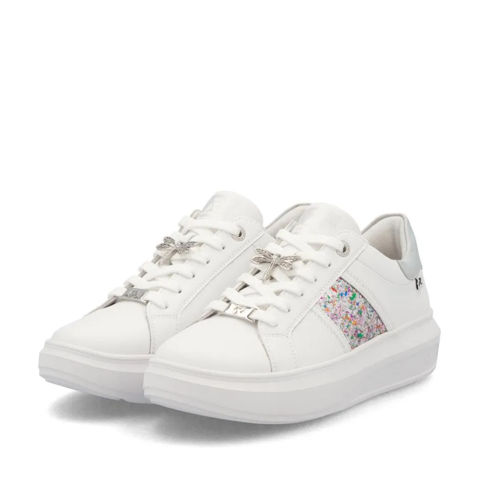 Women Rieker Laced Platform May Trainer - White Silver