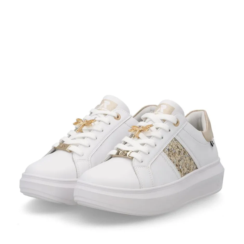 Women Rieker Laced Platform May Trainer - White Gold