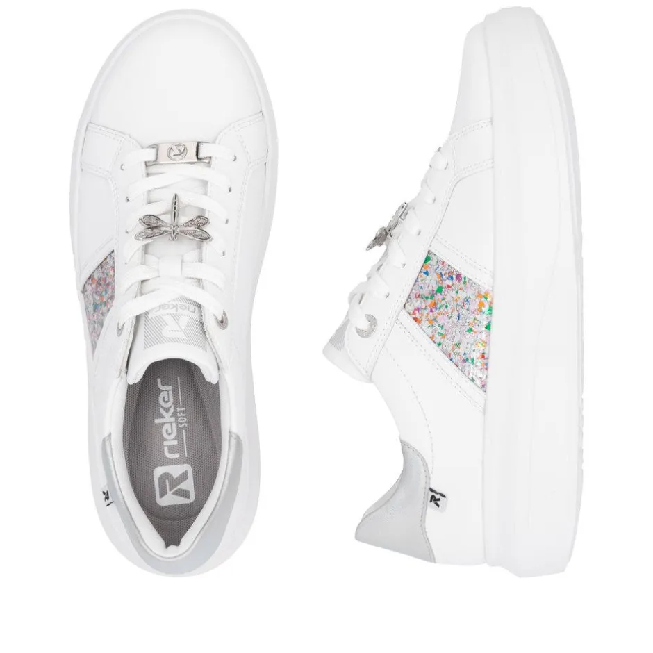 Women Rieker Laced Platform May Trainer - White Silver
