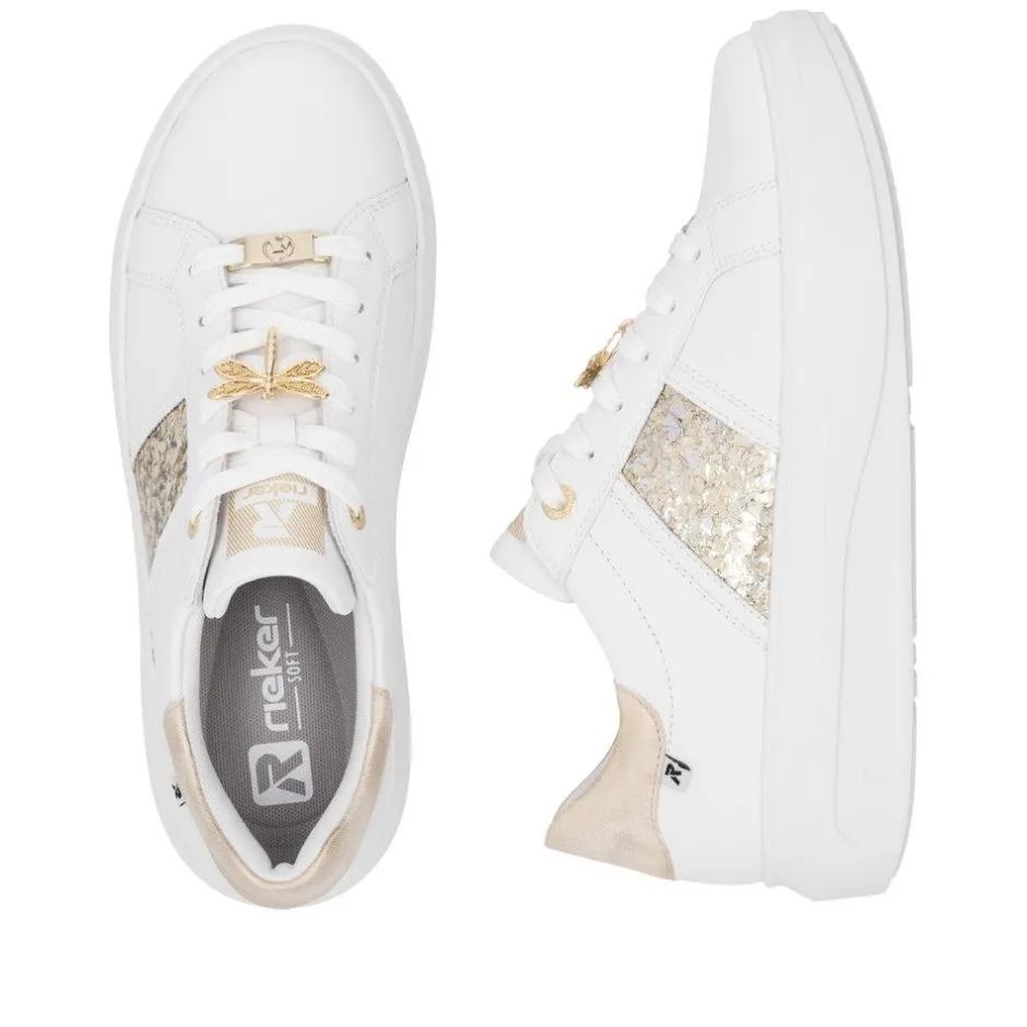 Women Rieker Laced Platform May Trainer - White Gold