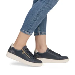 Women Remonte Laced Platform Print Trainer - Navy Combi Lea