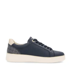 Women Remonte Laced Platform Print Trainer - Navy Combi Lea
