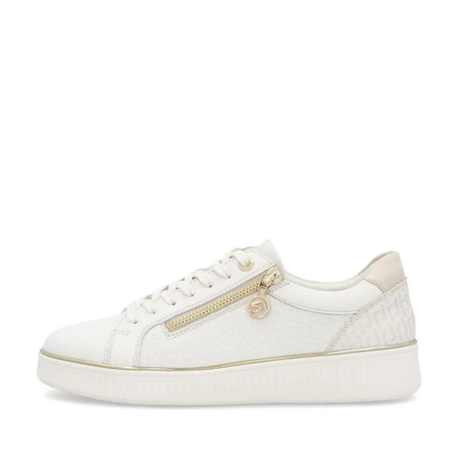 Women Remonte Laced Platform Print Trainer - White Combi