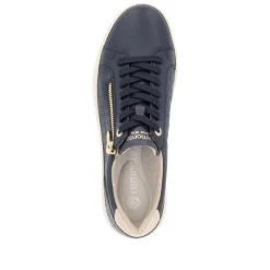 Women Remonte Laced Platform Print Trainer - Navy Combi Lea