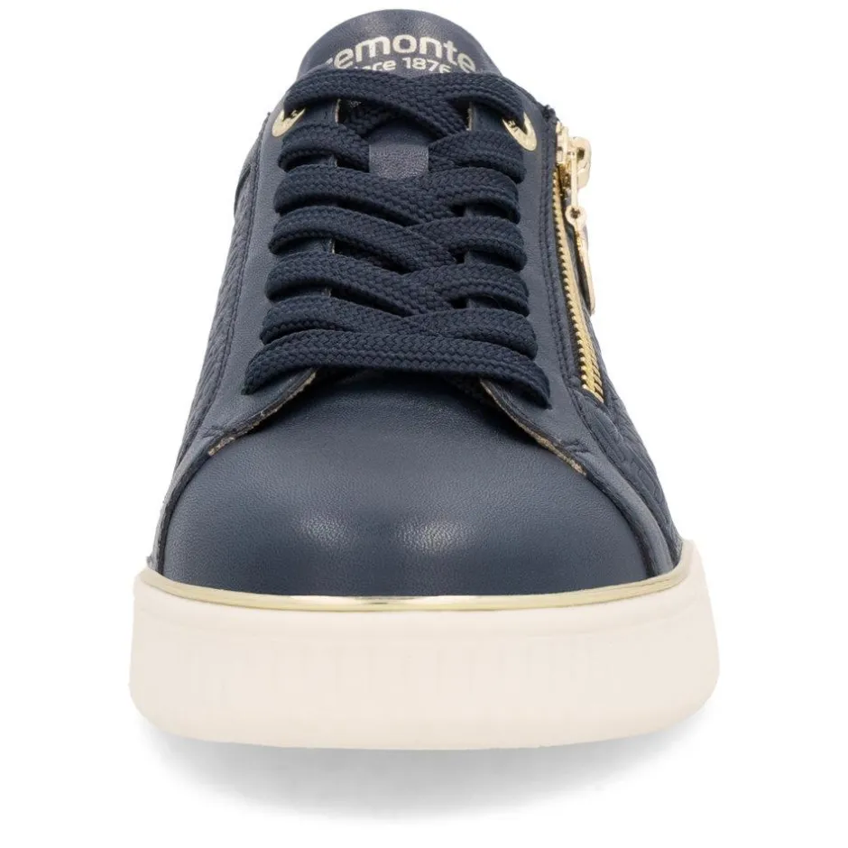 Women Remonte Laced Platform Print Trainer - Navy Combi Lea