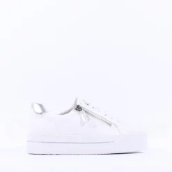 Women Jana Laced Platform Trainer Side Zip - White Silver